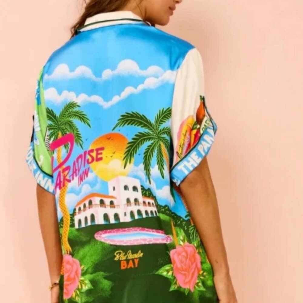 PARADISE INN 2-piece SMALL Tropical Travel Resort pull on pants/button-up top - Picture 4 of 4